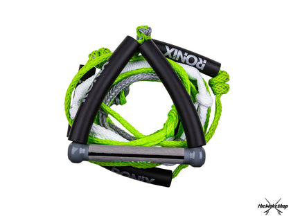 Ronix 10" Hide Grip Handle + 25 ft 5-Section Bungee Surf Rope - Green